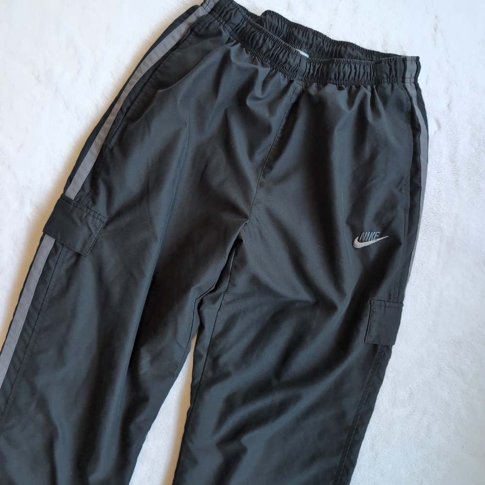 Vintage Nike Woven Cargo Track Pants Mens L Black Lined Windbreaker Baggy Y2K